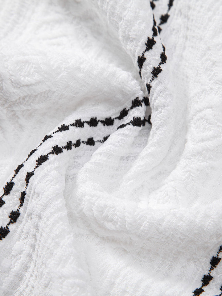 Chemise à boutons en jacquard rayé géométrique & pantalon en lin à jambe droite