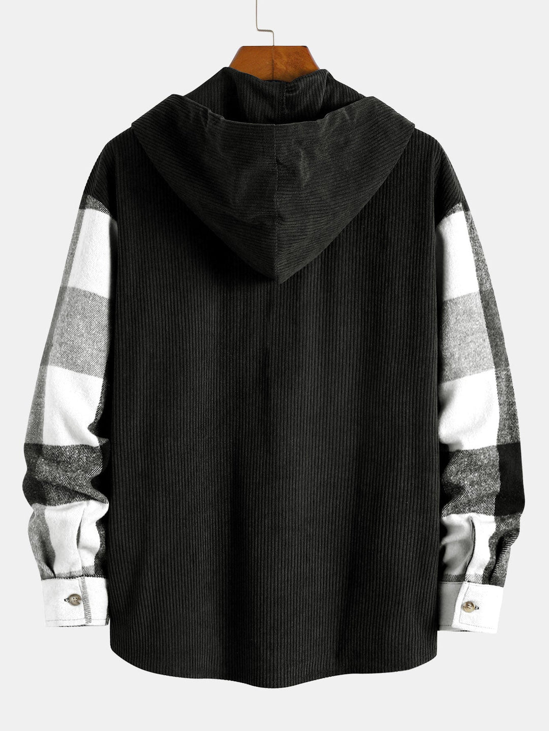 Chemise à capuche patchwork en flanelle à carreaux coupe décontractée & pantalon droit en velours côtelé