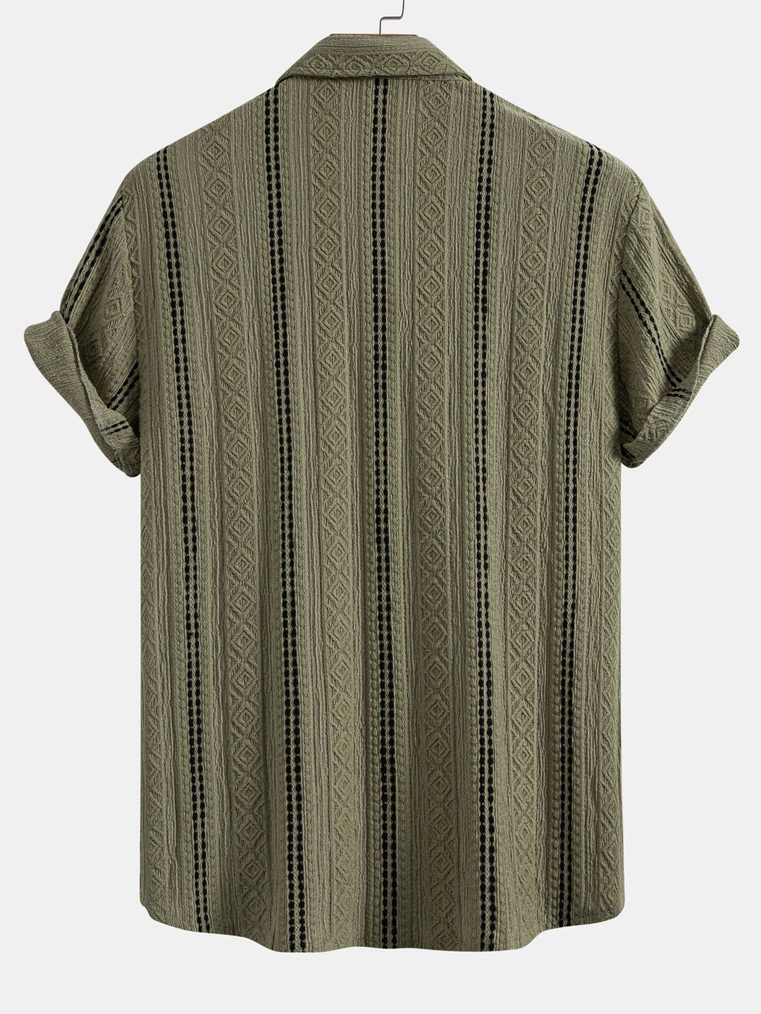 Chemise à boutons en jacquard rayé géométrique & pantalon en lin à jambe droite