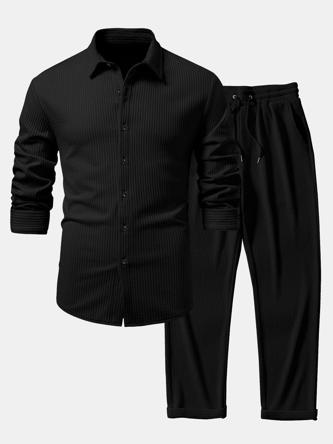 Chemise côtelée à manches longues, ajustée muscle, boutonnée & pantalon côtelé à jambe droite