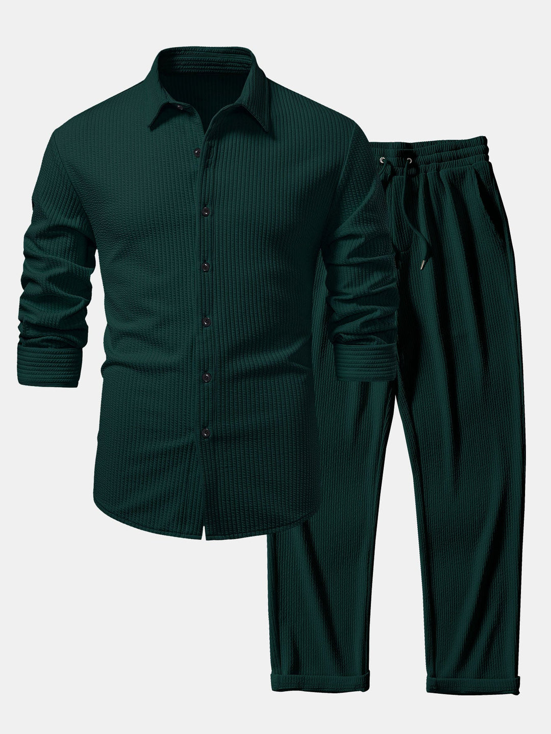 Chemise côtelée à manches longues, ajustée muscle, boutonnée & pantalon côtelé à jambe droite