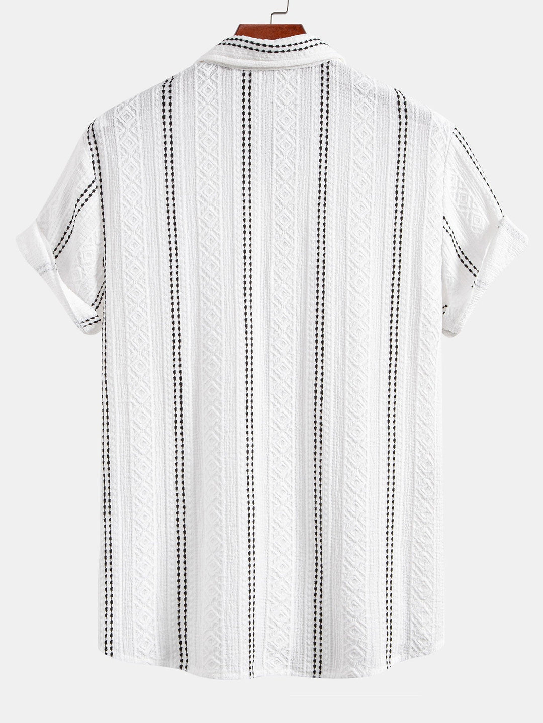 Chemise à boutons en jacquard rayé géométrique & pantalon en lin à jambe droite