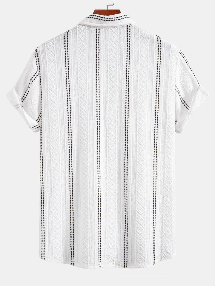 Chemise à boutons en jacquard rayé géométrique & pantalon en lin à jambe droite