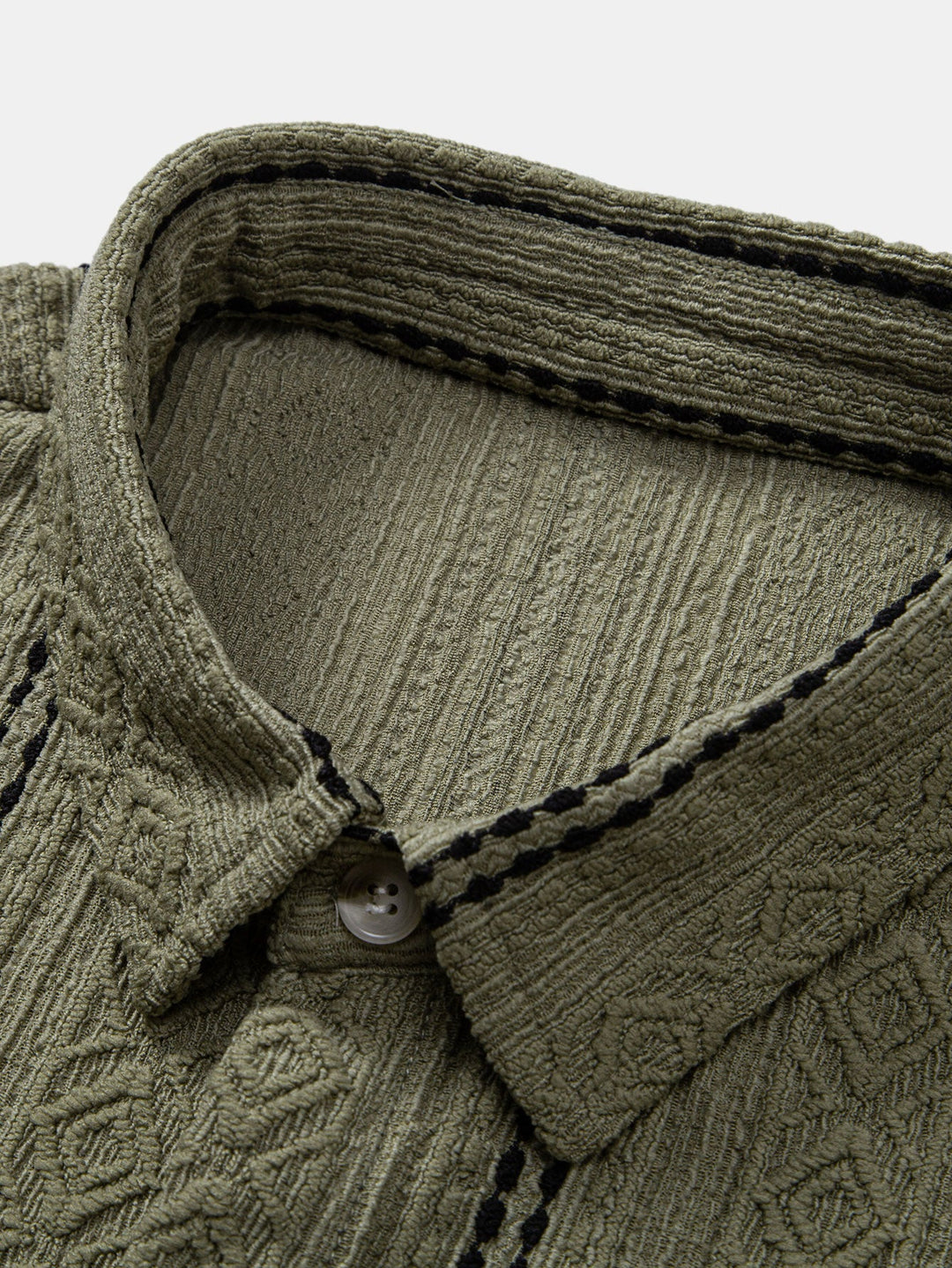 Chemise à boutons en jacquard rayé géométrique & pantalon en lin à jambe droite