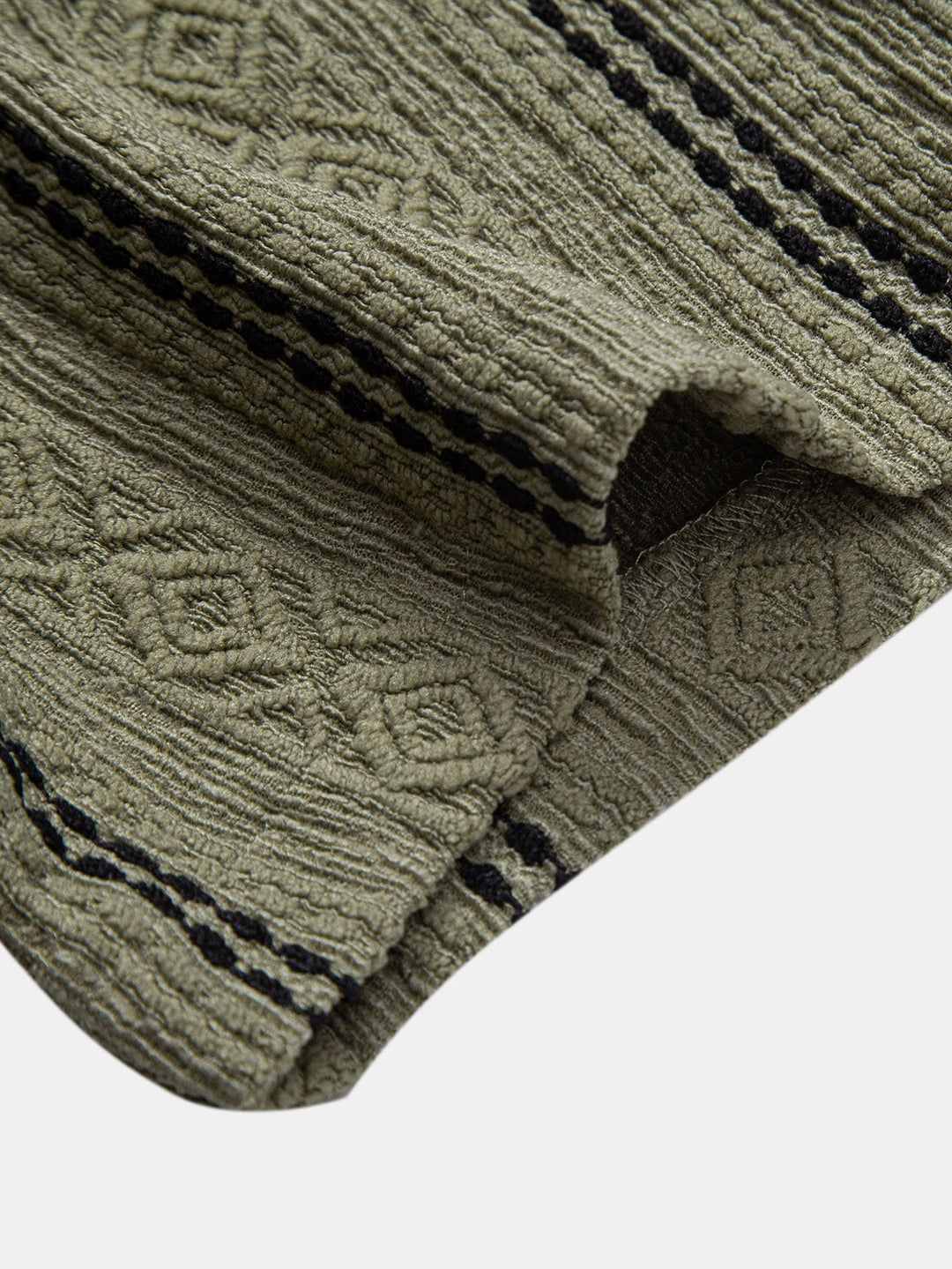 Chemise à boutons en jacquard rayé géométrique & pantalon en lin à jambe droite