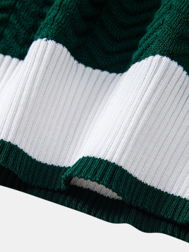 Polo à col en V tricoté à contraste de texture & pantalon fuselé slim fit