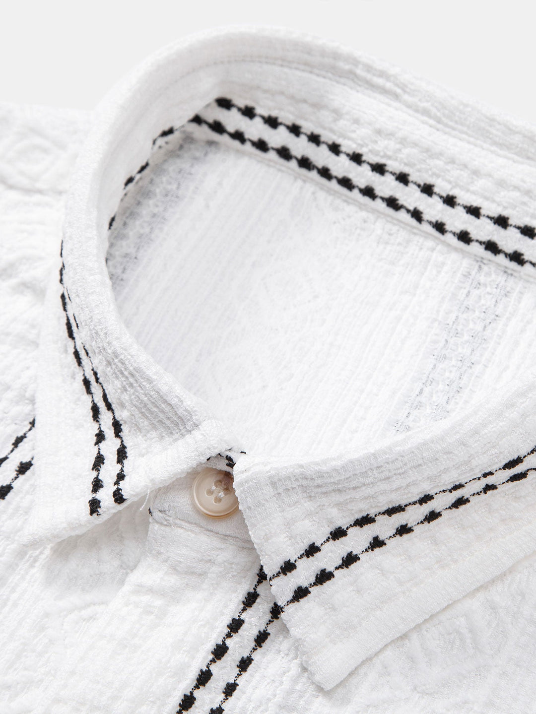 Chemise à boutons en jacquard rayé géométrique & pantalon en lin à jambe droite