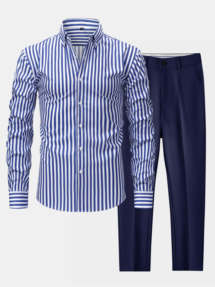 Chemise à rayures à manches longues avec boutons & pantalon fuselé slim fit