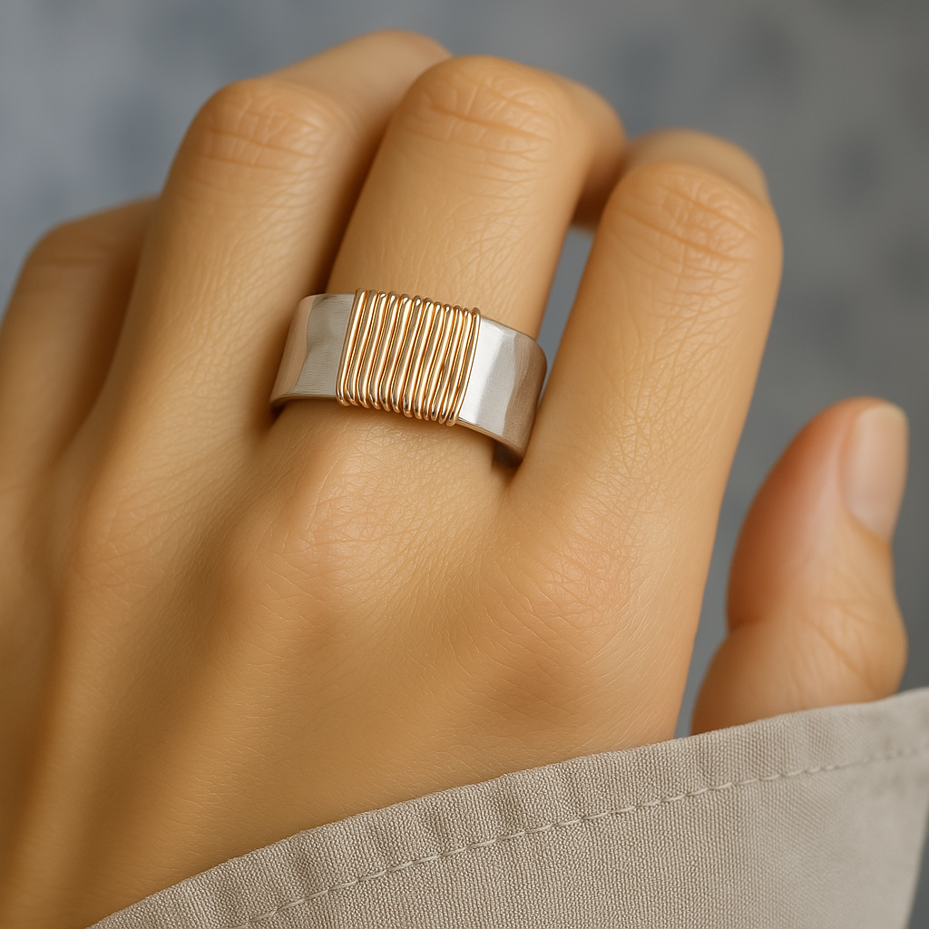 Luna™ | Bague Vintage avec Fils Dorés en Argent