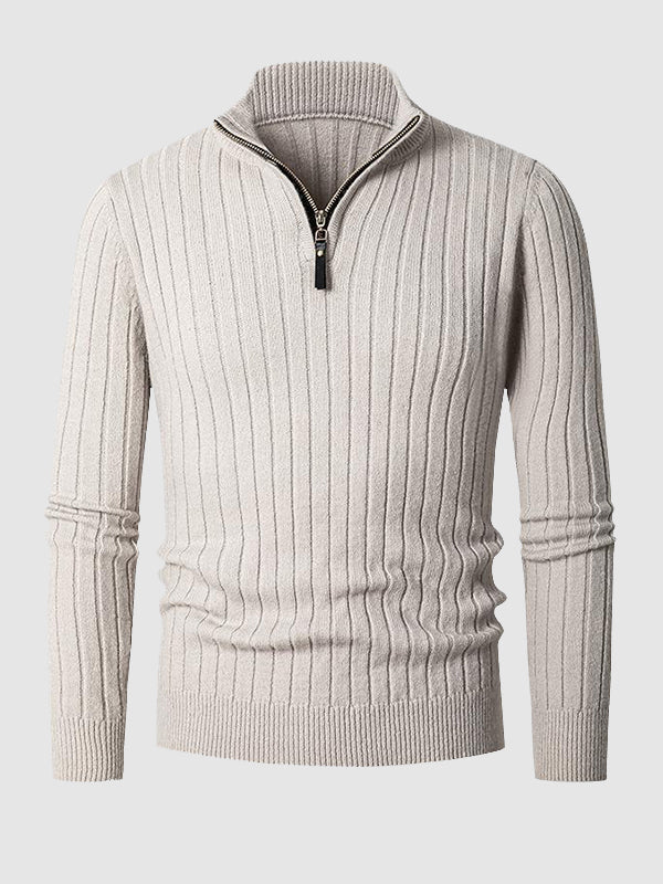 Pull à col montant zippé en câble solide pour homme
