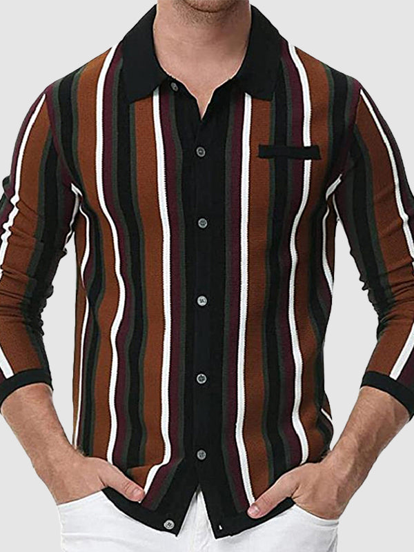 Pull à boutons et col en jacquard rayé pour homme