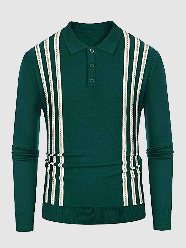 Pull décontracté à col en V pour homme en jacquard rayé