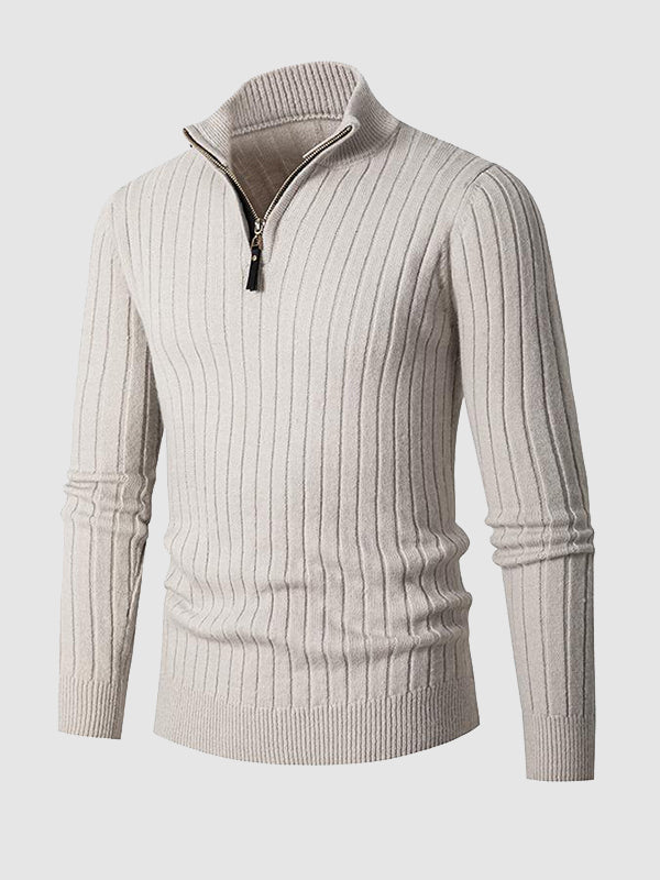 Pull à col montant zippé en câble solide pour homme