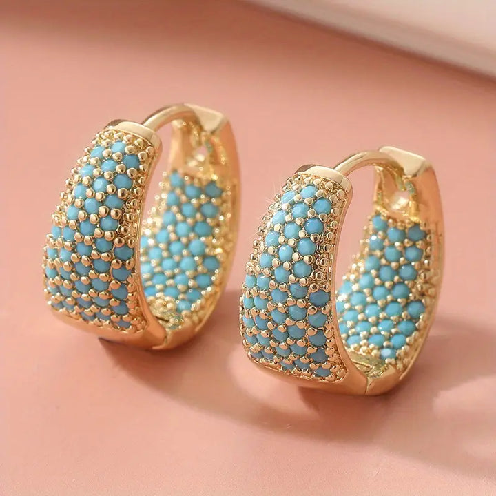 Boucles d'oreilles créoles en turquoise avec des perles dorées | Or