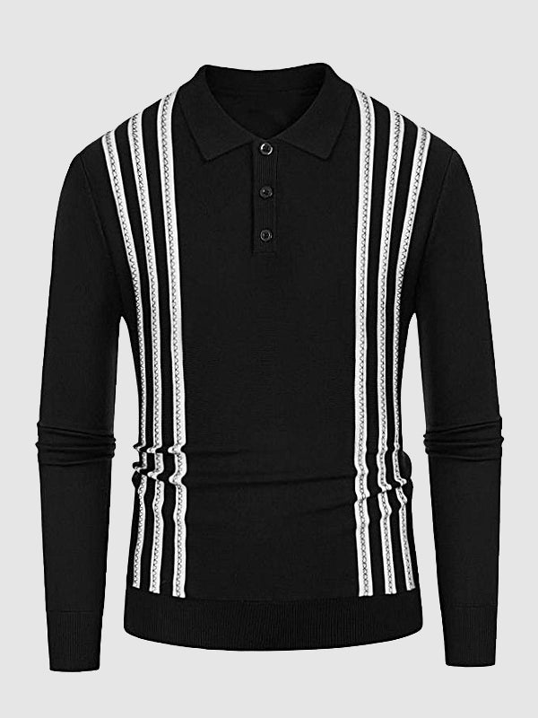 Pull décontracté à col en V pour homme en jacquard rayé