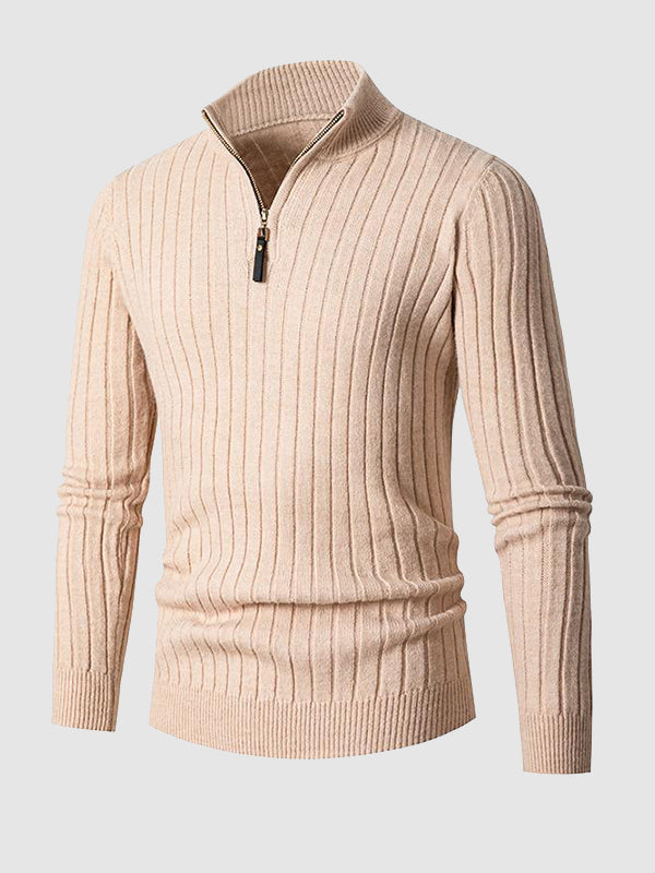 Pull à col montant zippé en câble solide pour homme