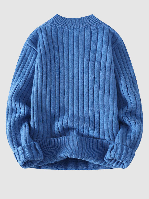 Pull col montant en maille à câble solide pour homme, coupe slim