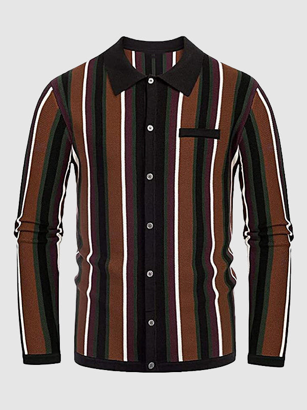 Pull à boutons et col en jacquard rayé pour homme