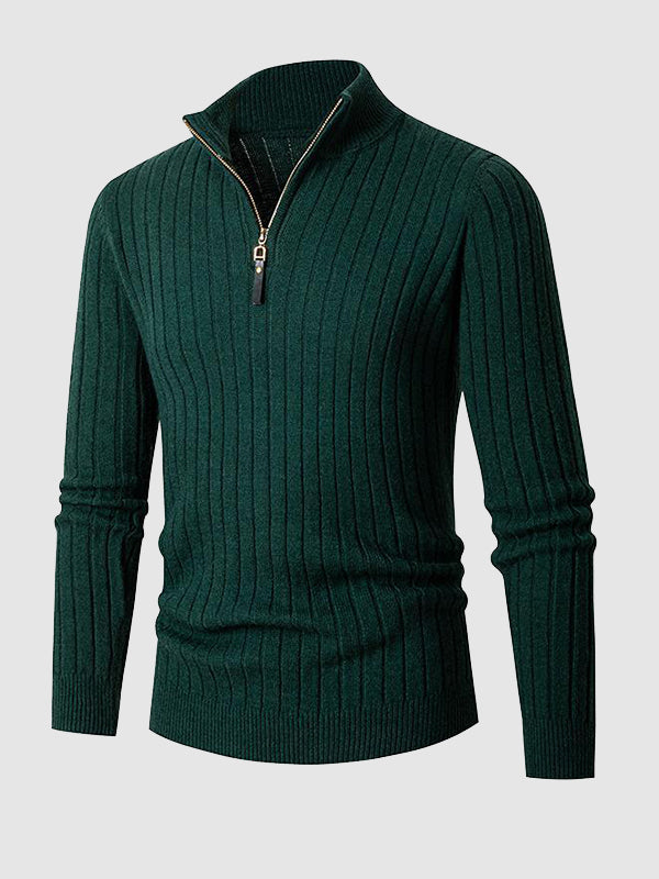 Pull à col montant zippé en câble solide pour homme