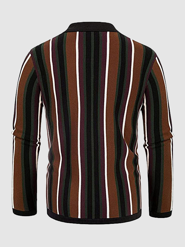 Pull à boutons et col en jacquard rayé pour homme