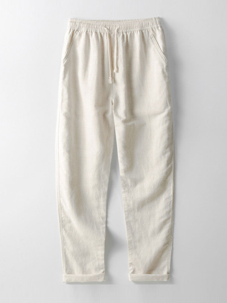 Chemise en mélange de lin et de rayonne à col en V & Pantalon en lin à jambe droite