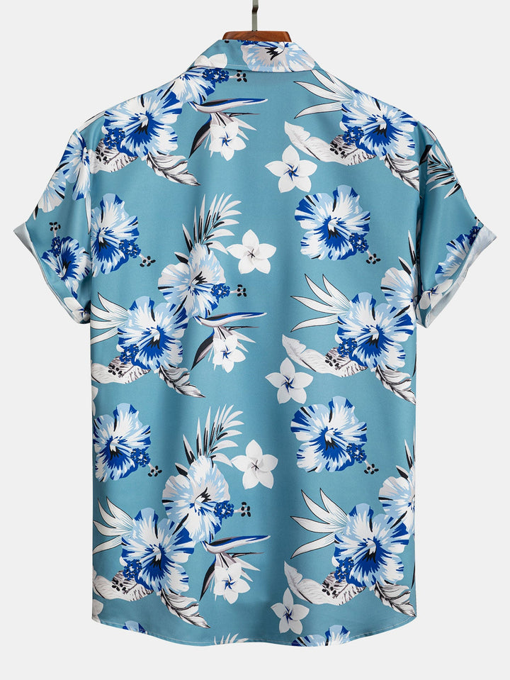 Chemise à boutons imprimée florale tropicale et shorts de bain