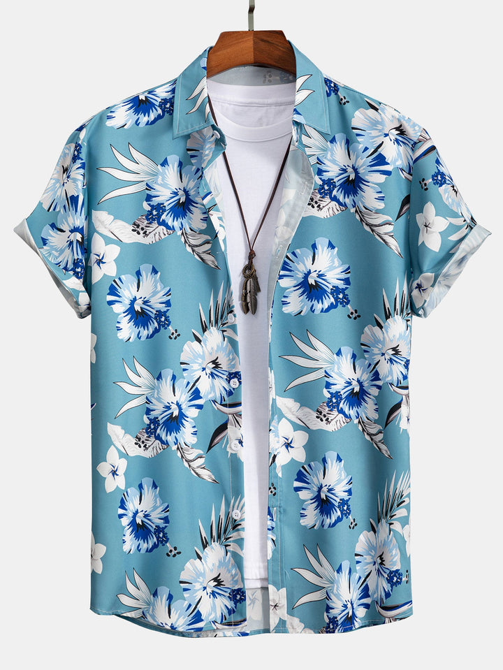 Chemise à boutons imprimée florale tropicale et shorts de bain
