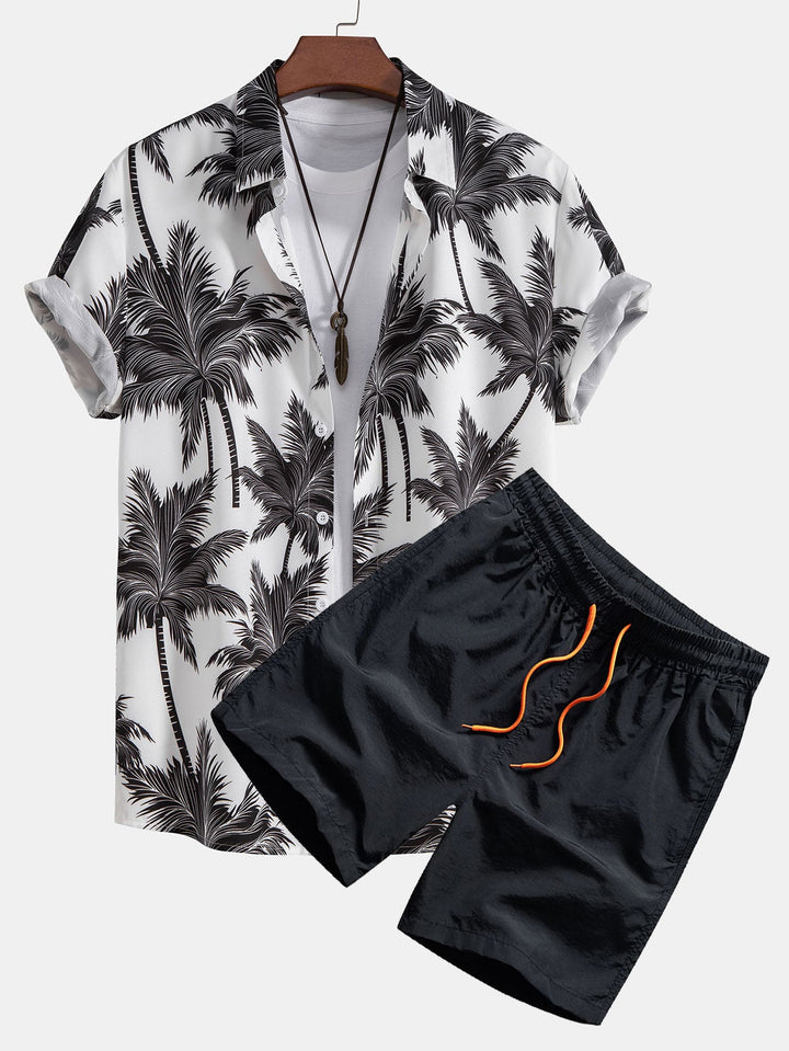 Chemise à boutons imprimée palmiers & short de bain