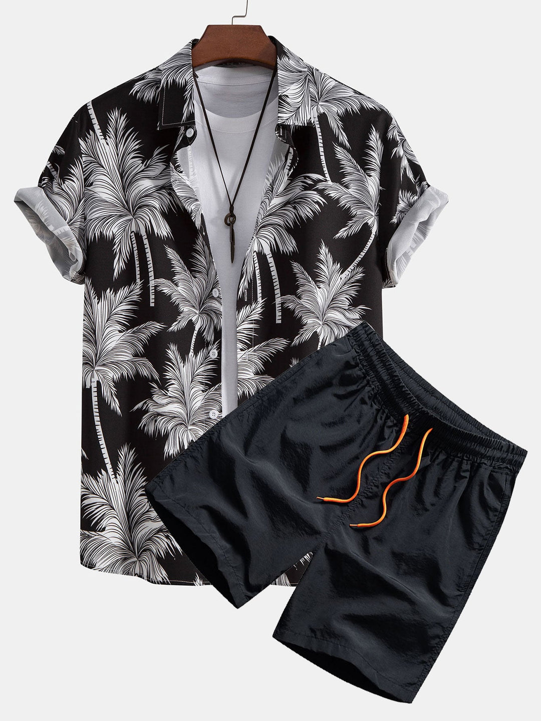 Chemise à boutons imprimée palmiers & short de bain