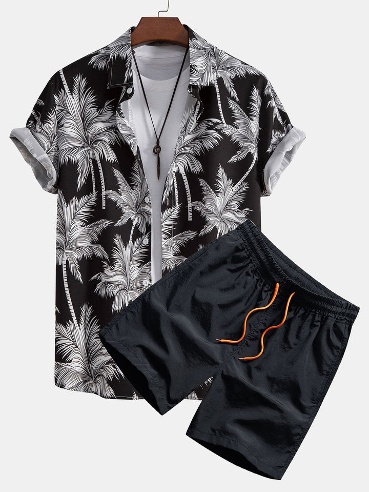 Chemise à boutons imprimée palmiers & short de bain