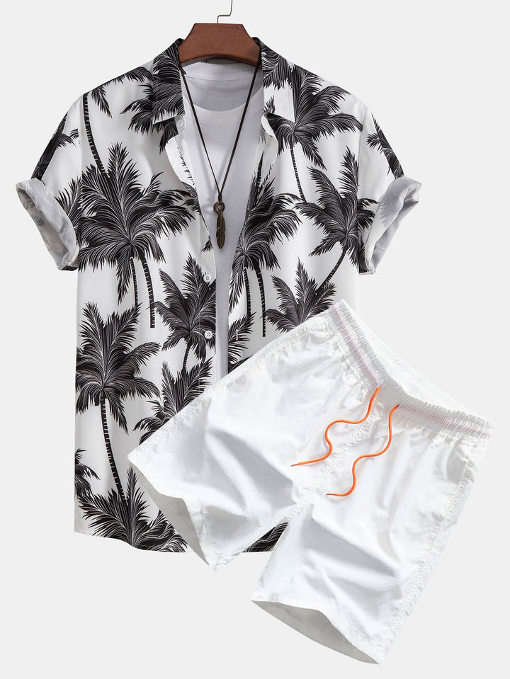 Chemise à boutons imprimée palmiers & short de bain