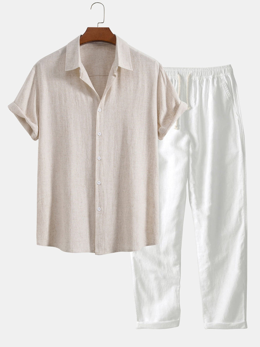 Chemise à boutons en mélange de lin et de rayonne & Pantalons en lin à jambe droite