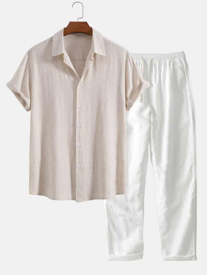 Chemise à boutons en mélange de lin et de rayonne & Pantalons en lin à jambe droite