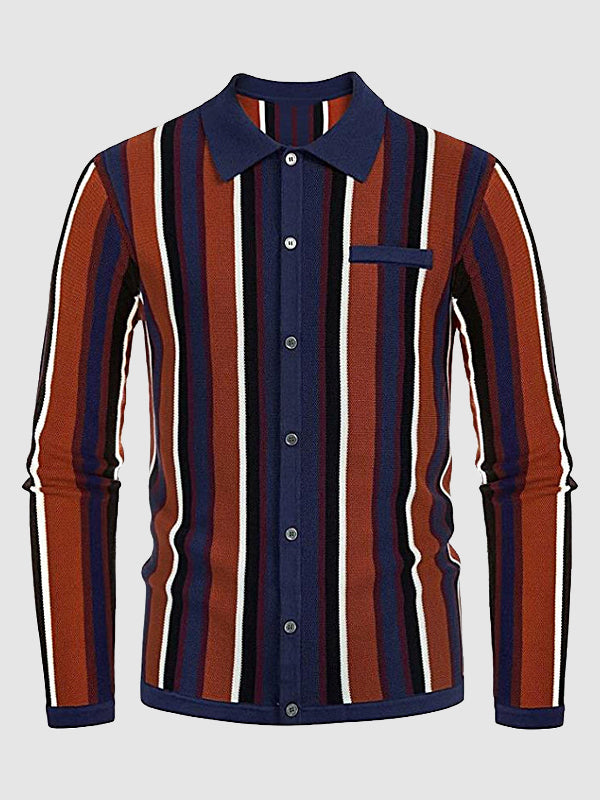 Pull à boutons et col en jacquard rayé pour homme