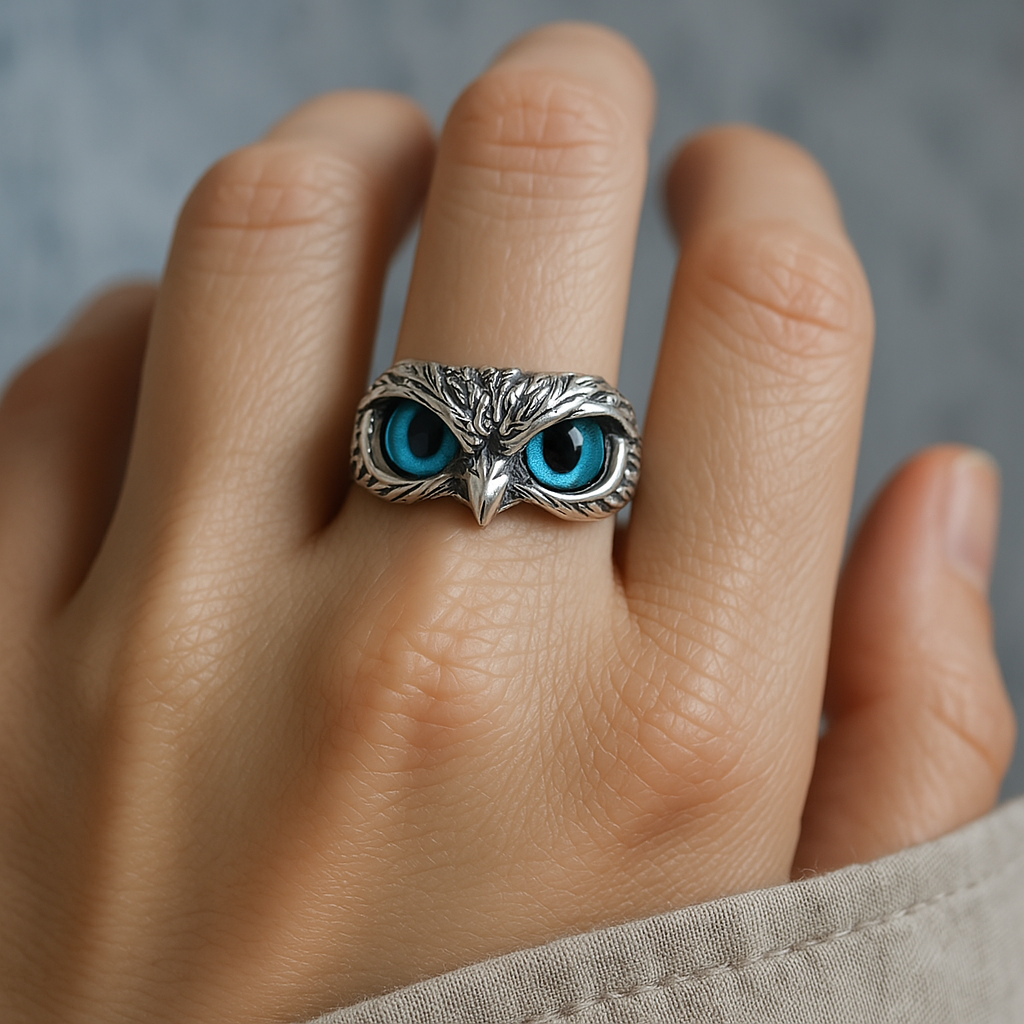 Owlina™ | Bague Ajustable Hibou de Chance en Argent et Opale