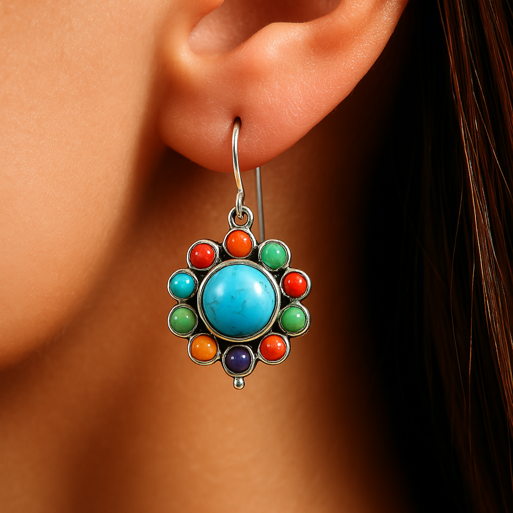 Ayla™ | Boucles d'oreilles rondes en turquoise multicolore