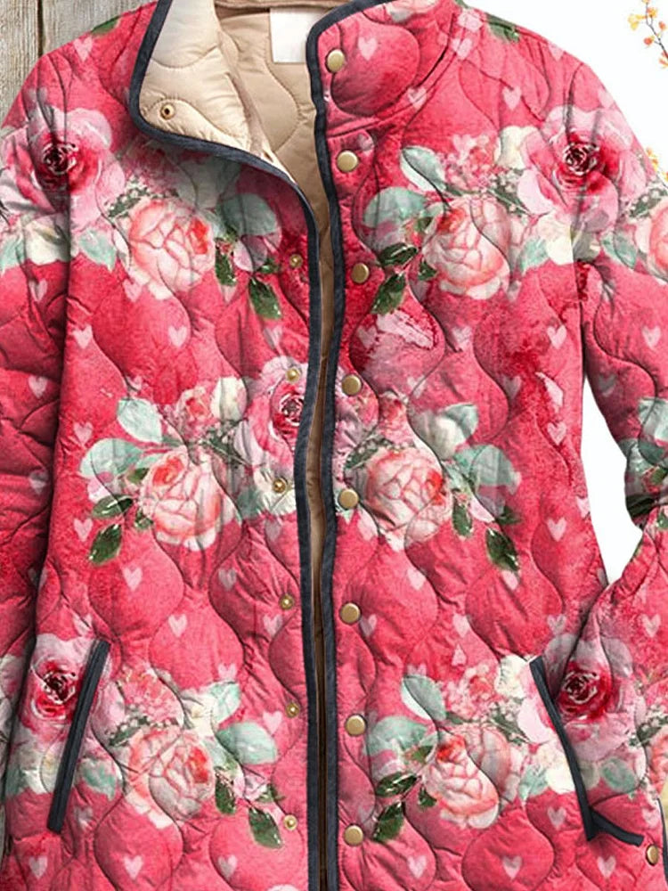 Veste matelassée à imprimé floral rose charmant pour femmes
