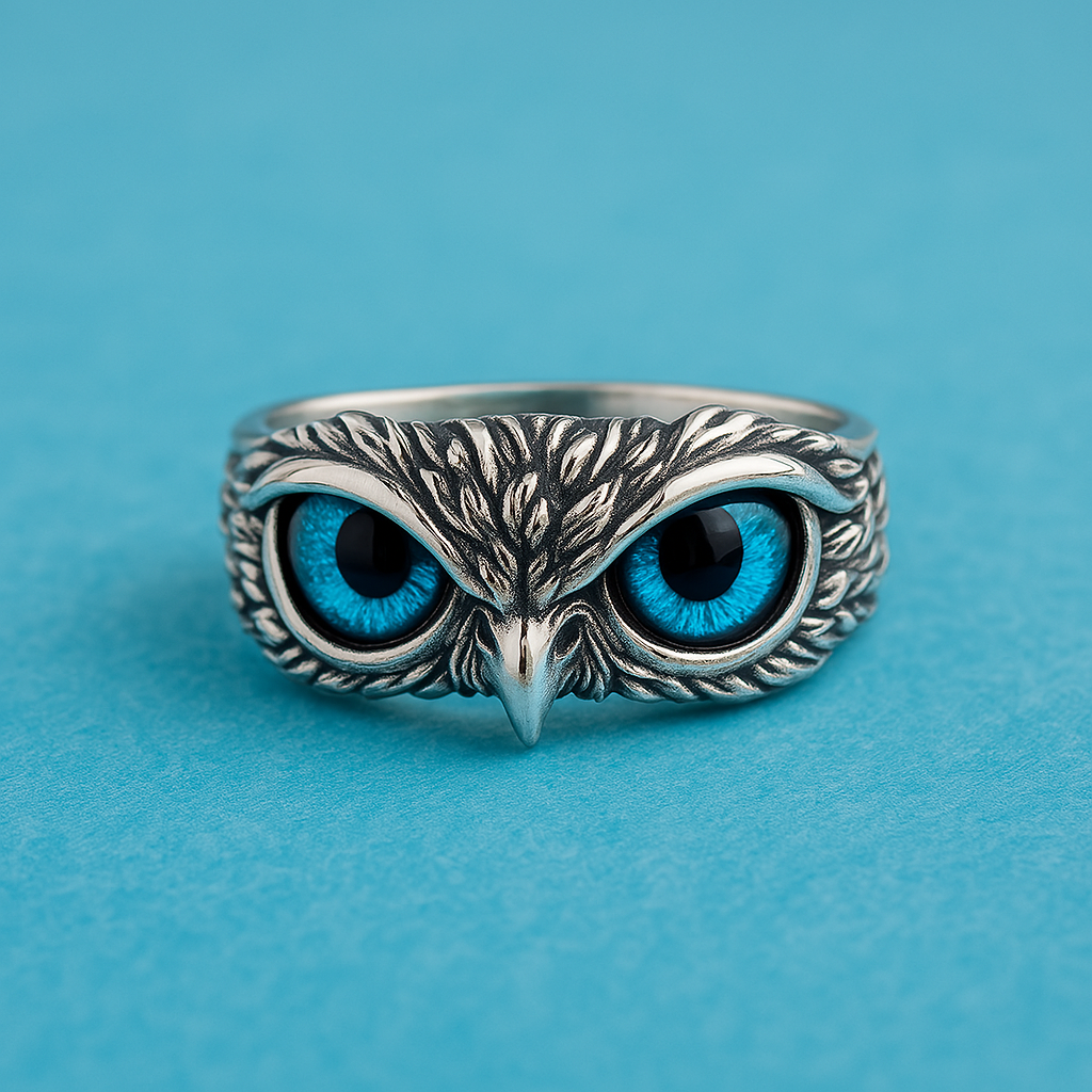 Owlina™ | Bague Ajustable Hibou de Chance en Argent et Opale