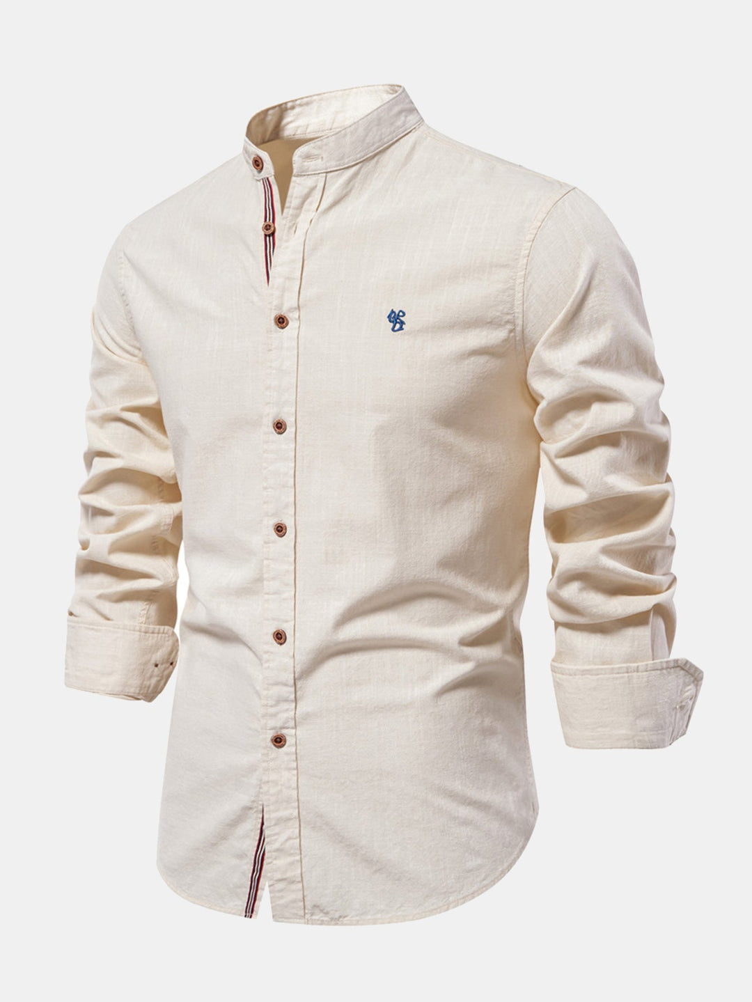 Chemise à col montant effet lin à manches longues