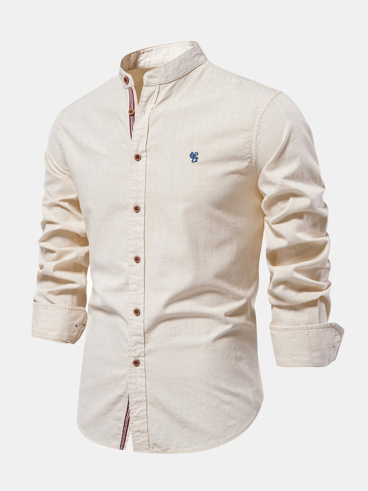 Chemise à col montant effet lin à manches longues