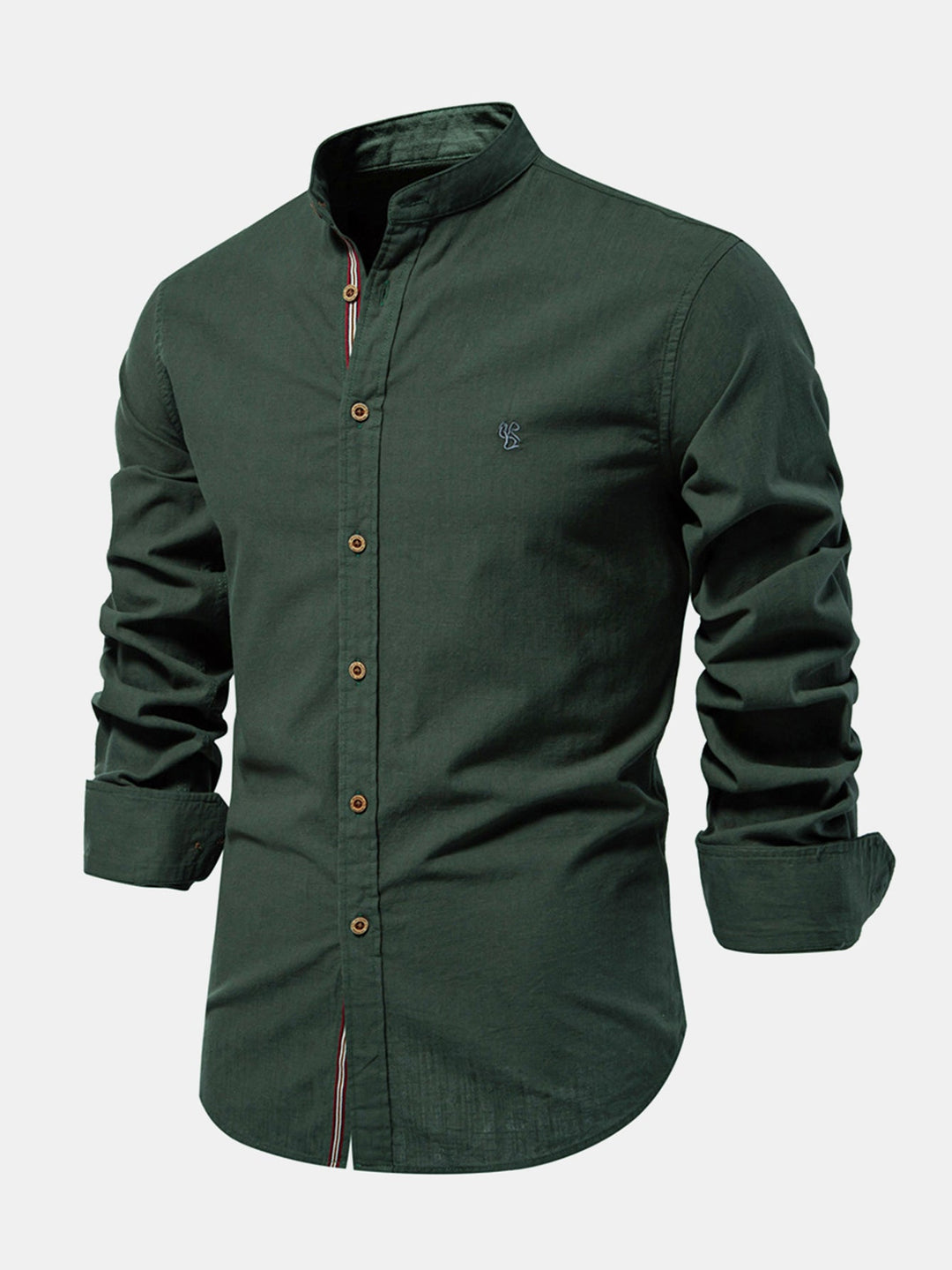 Chemise à col montant effet lin à manches longues