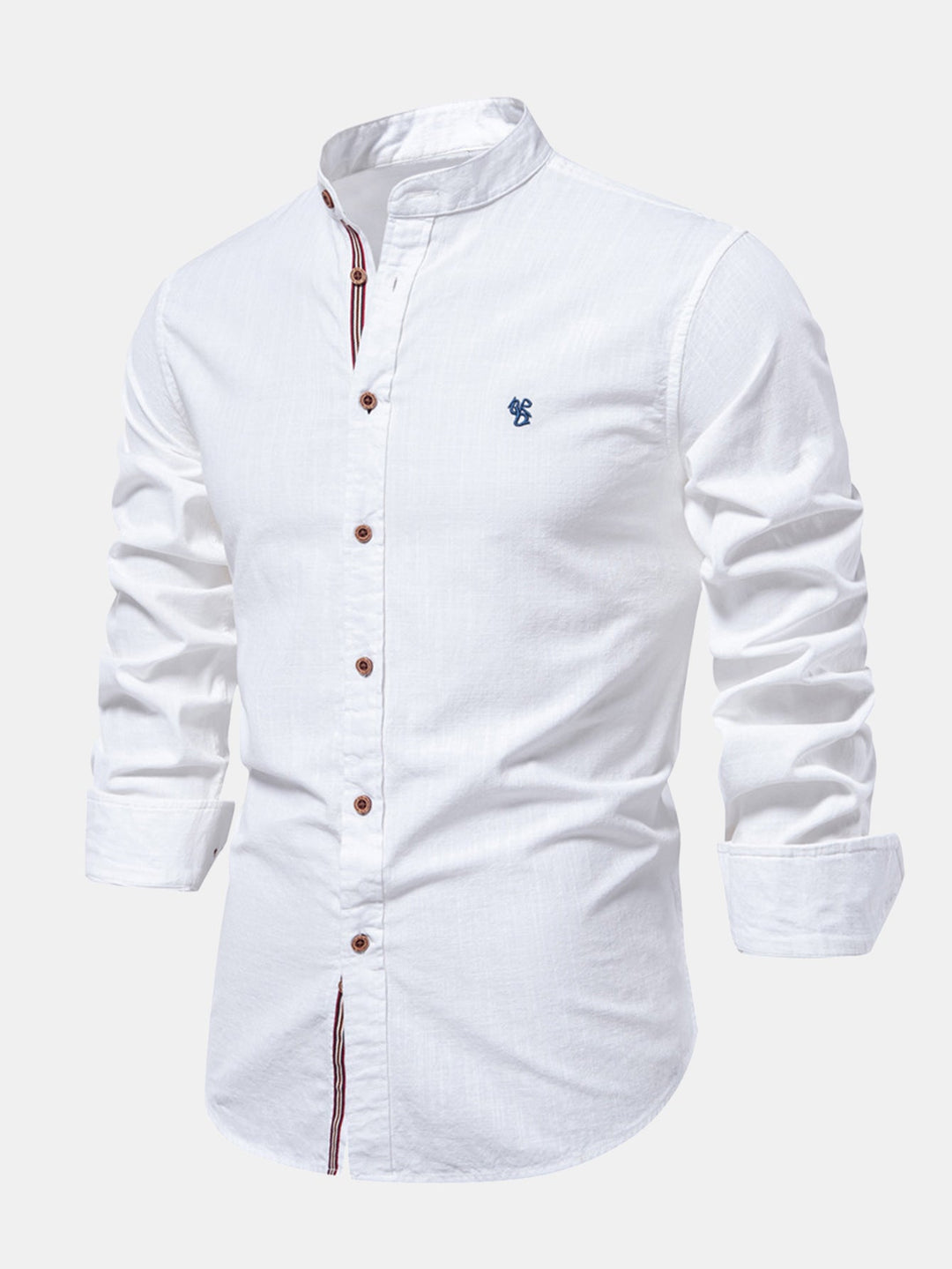 Chemise à col montant effet lin à manches longues