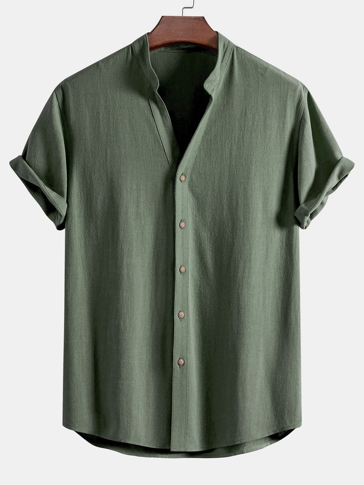 Chemise en lin et rayonne à col en V à manches courtes