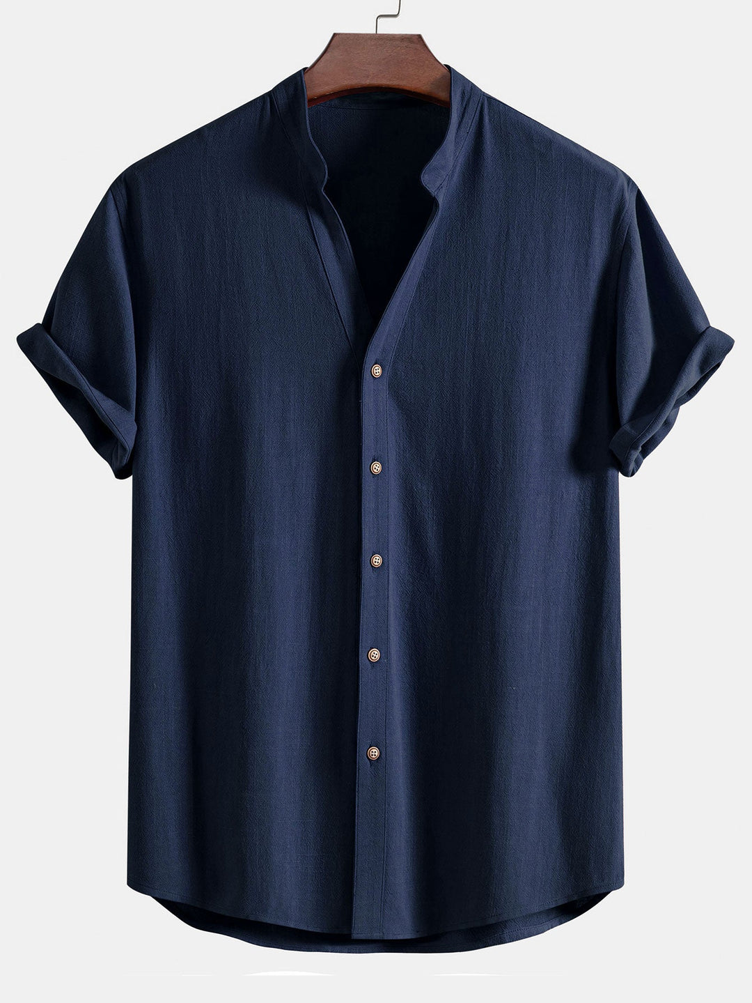 Chemise en lin et rayonne à col en V à manches courtes
