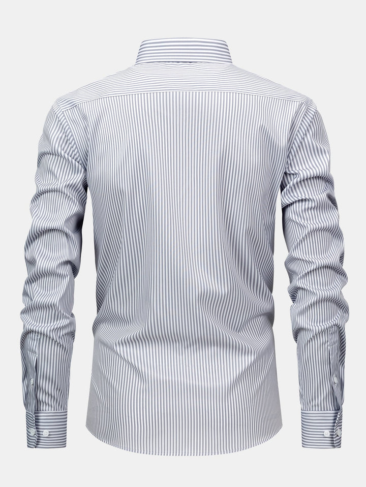 Chemise à rayures à manches longues avec boutons & Pantalon droit à taille élastique