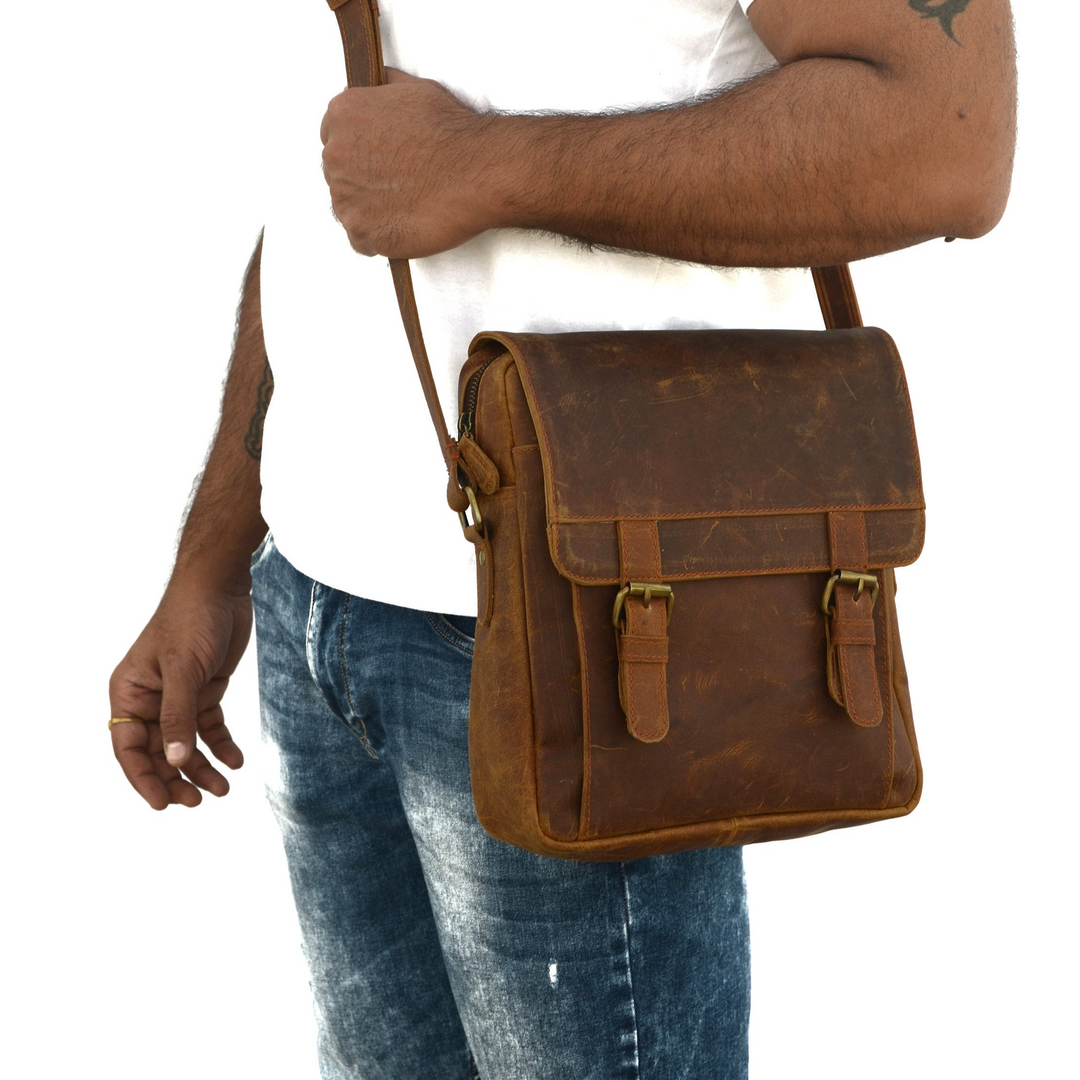 Sac à bandoulière en cuir vintage marron