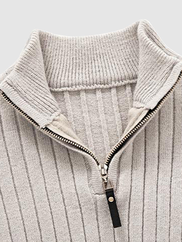 Pull à col montant zippé en câble solide pour homme