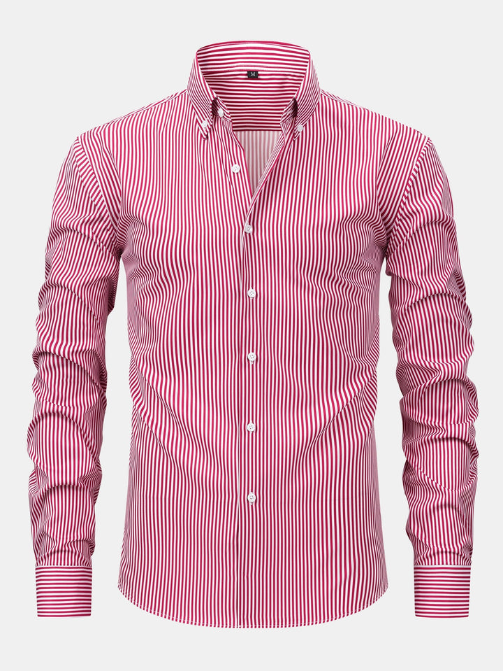 Chemise à rayures à manches longues avec boutons & Pantalon droit à taille élastique