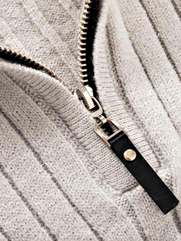 Pull à col montant zippé en câble solide pour homme