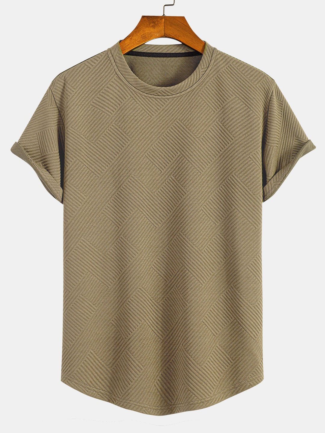 T-shirt à manches courtes en jacquard rayé avec ourlet en arc